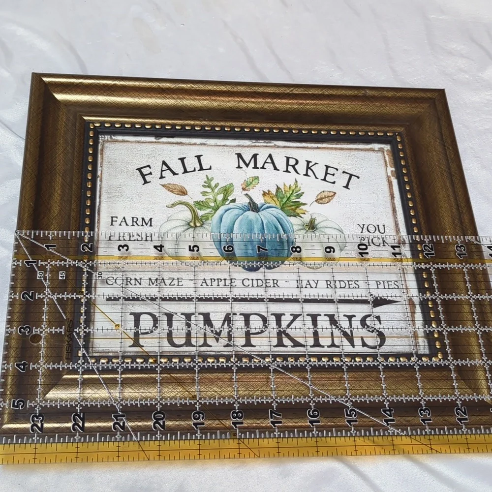 5 Peice Fall Autumn Decor Bundle- Plush Pumpkins, Framed Print, Coaster, Sign